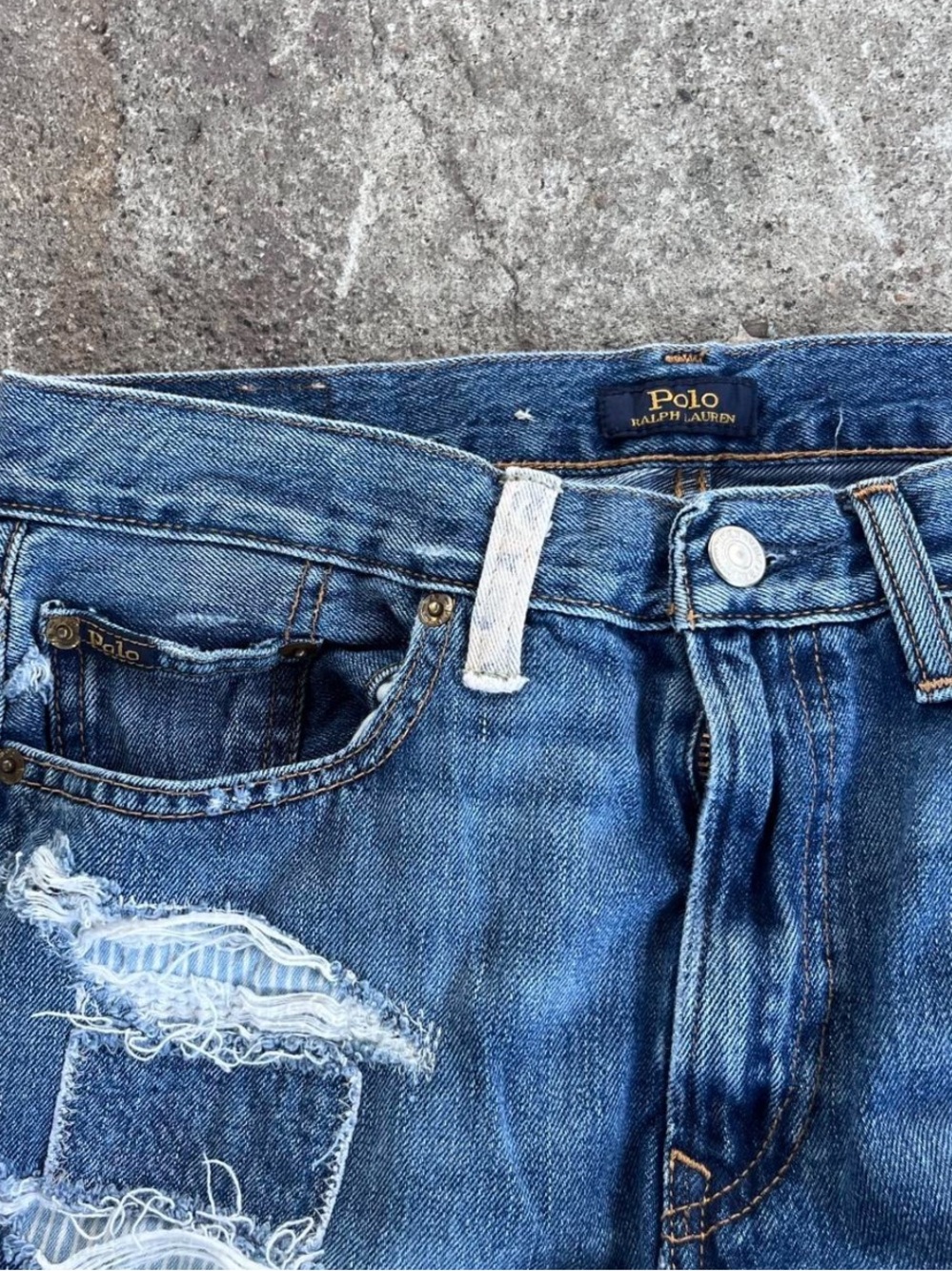 Polo Ralph Lauren Patchwork Distressed Blue Boyfriend Denim Jeans, size 26 - Picture 2 of 8
